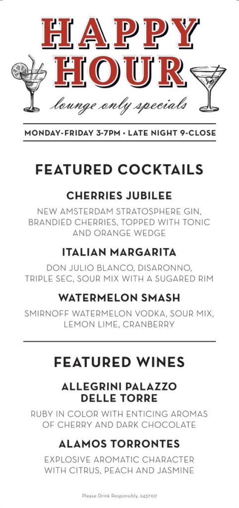 Bar Menu for Basta Pasta in Eldersburg, MD | Casual Italian Kitchen & Bar